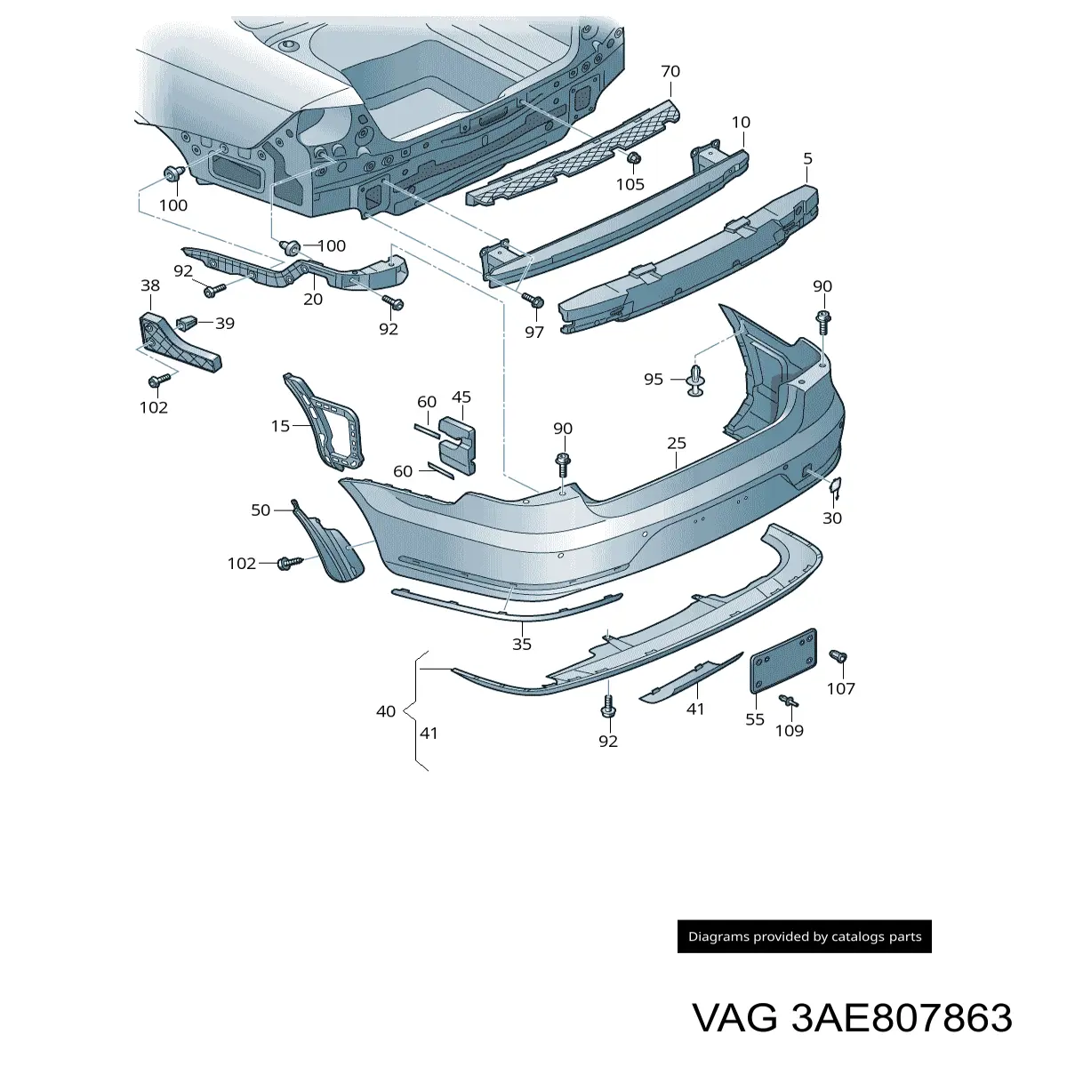 Купить 3AE807863 VAG Кронштейн бампера заднего центральный