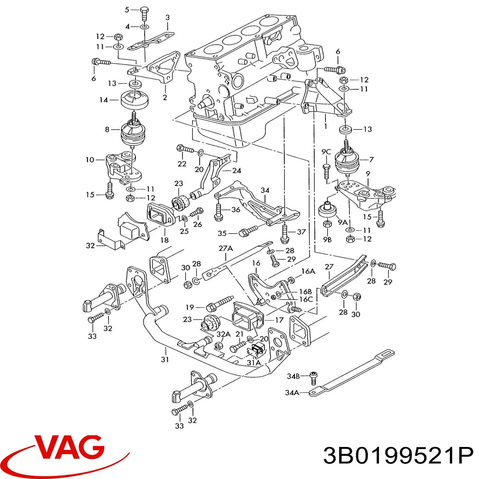 Балка крепления двигателя VAG 3B0199521P