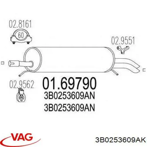 Купить 3B0253609AK VAG Глушитель задний