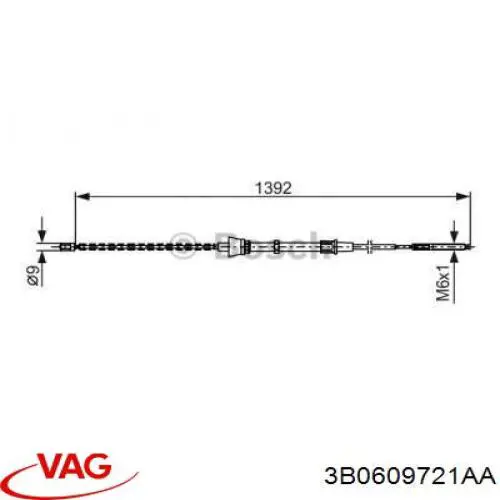 Трос ручного тормоза задний, правый/левый VAG 3B0609721AA