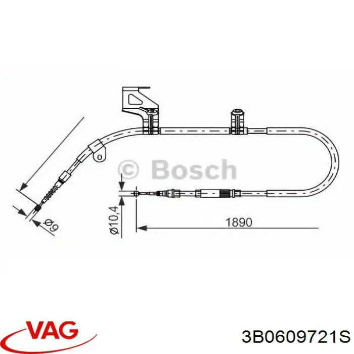 Трос ручного тормоза задний VAG 3B0609721S цена, от 31.86 USD