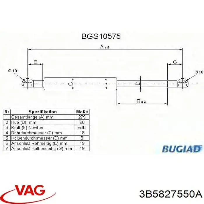 Газовый упор багажника VAG 3B5827550A