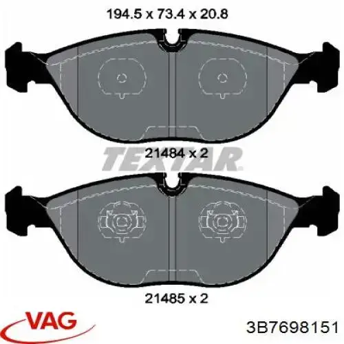 Купить 3B7698151 VAG Колодки тормозные