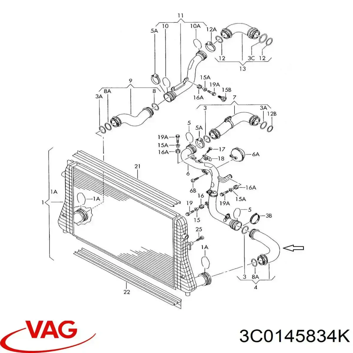 Шланг интеркуллера VAG 3C0145834K