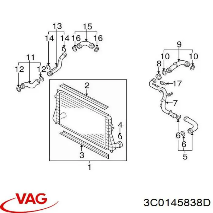 Шланг/патрубок интеркуллера VAG 3C0145838D цена, от 24.71 USD