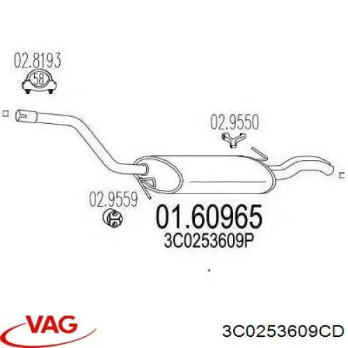 Выхлоп задний VAG 3C0253609CD цена, от 1218.04 USD