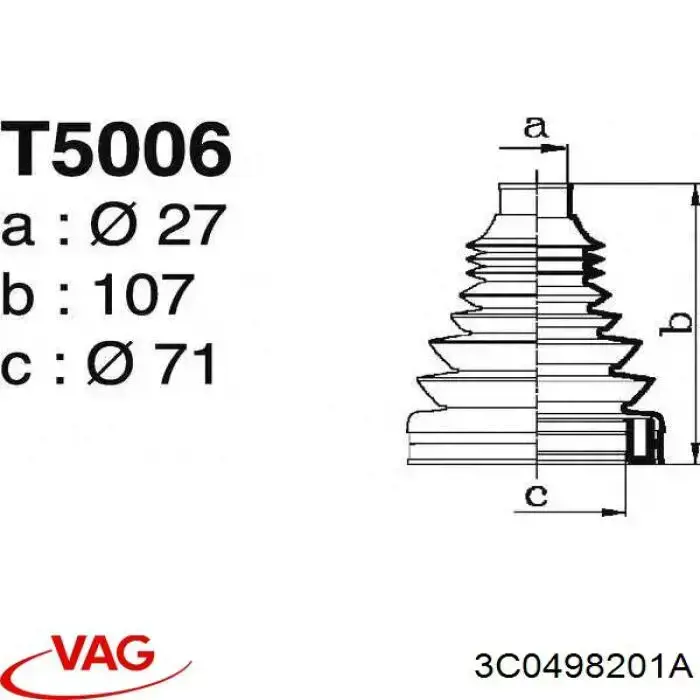 Пыльник шарнира угловых скоростей внутренний передний VAG 3C0498201A цена, от 14.09 USD