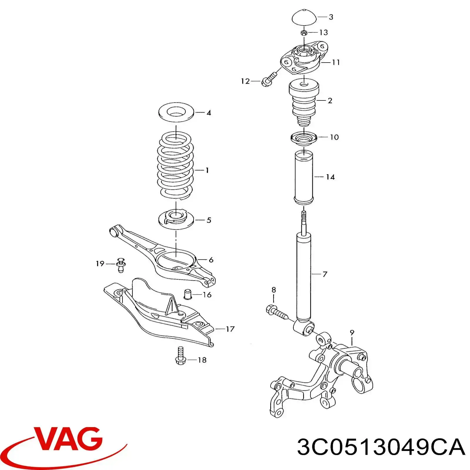 Стойка амортизатора задняя VAG 3C0513049CA цена, от 1018.54 USD