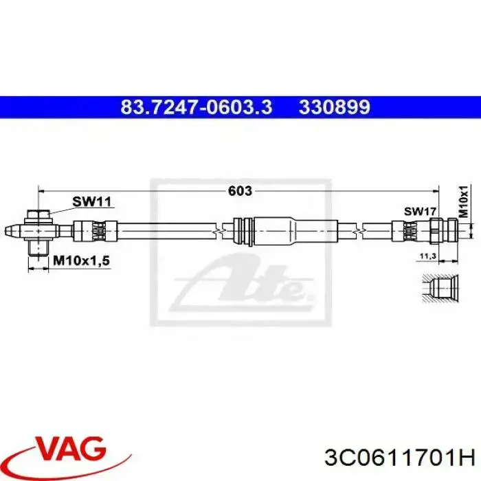 Купить 3C0611701H VAG Шланг тормозной передний