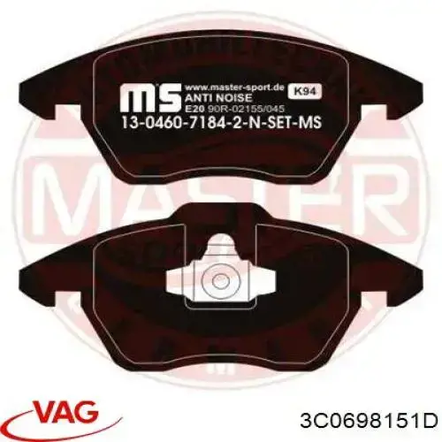 Передние тормозные колодки 3C0698151D VAG