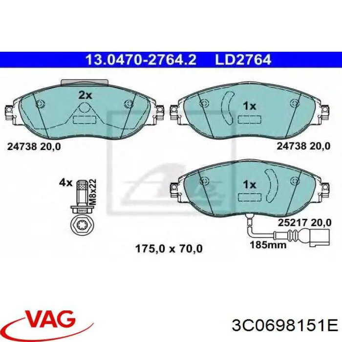 Колодки VAG 3C0698151E цена, от 48.45 USD