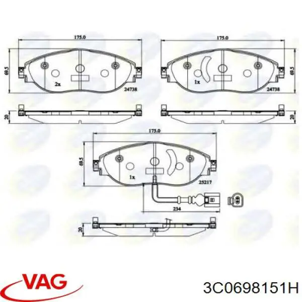 3C0698151H VAG Колодки передние