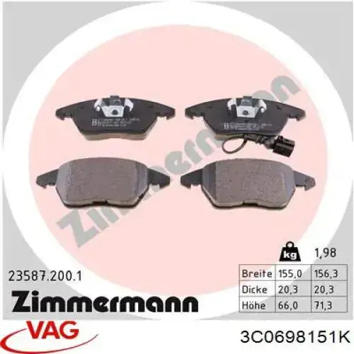 3C0698151K VAG Колодки передние