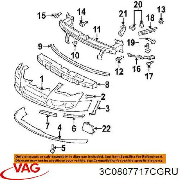 Молдинг бампера переднего левый 3C0807717CGRU VAG