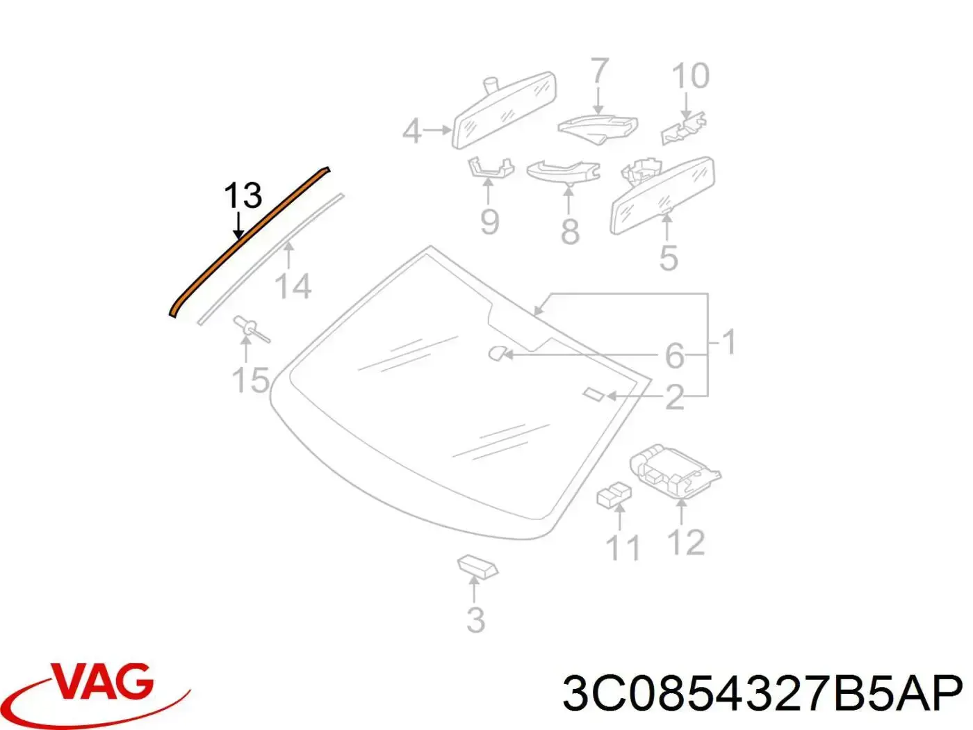 Молдинг лобового стекла левый 3C0854327A5AP VAG