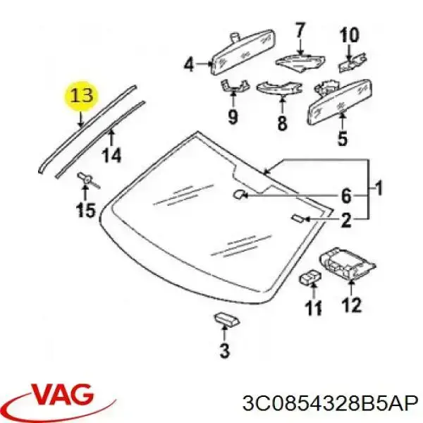 Молдинг лобового стекла правый 3C0854328B5AP VAG