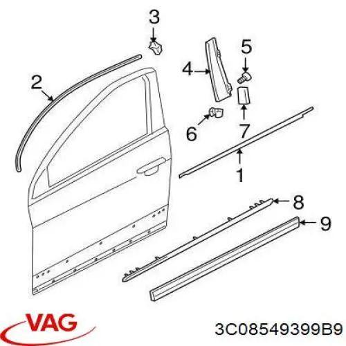 Купить 3C08549399B9 VAG Накладка двери передней левой