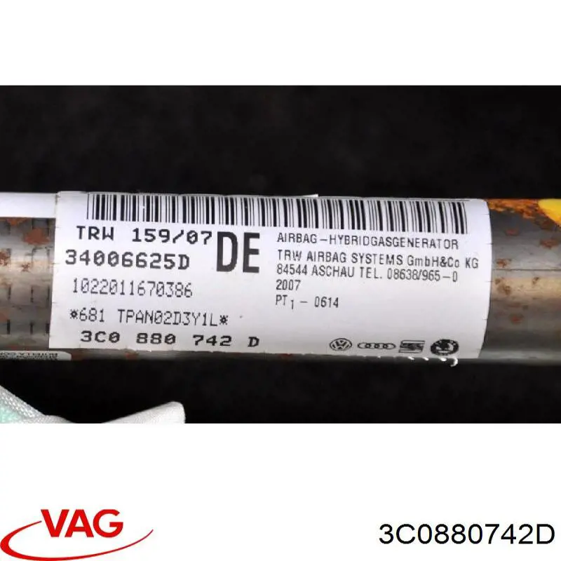 Купить 3C0880742D VAG AIRBAG, шторка боковая правая
