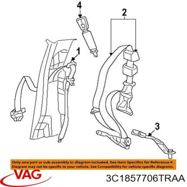 Купить 3C1857706TRAA VAG Ремень безопасности