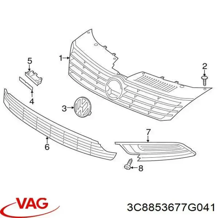 Решетка бампера переднего центральная 3C8853677G041 VAG