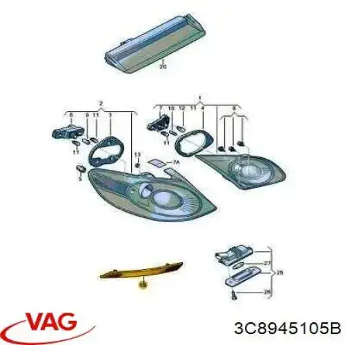 Левый отражатель заднего бампера 3C8945105B VAG