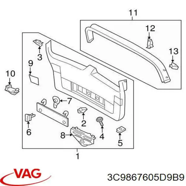 3C9867605H9B9 VAG revestimento (cobrimento de tampa de porta-malas (de 3ª/5ª porta traseira))