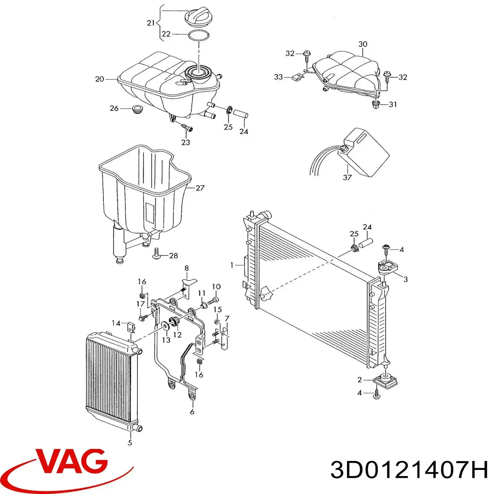 Бачок системы охлаждения двигателя расширительный VAG 3D0121403 цена, от 63.63 USD