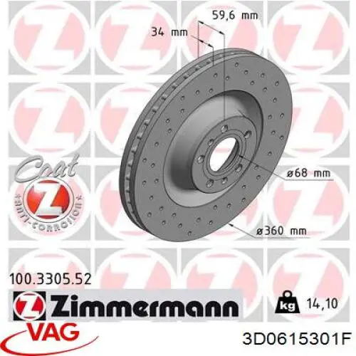 Купить 3D0615301F VAG Ротор тормозной