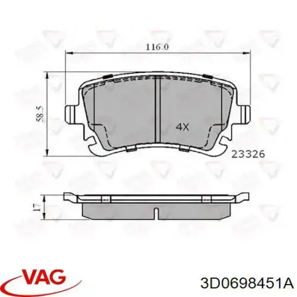 Задние тормозные колодки 3D0698451A VAG
