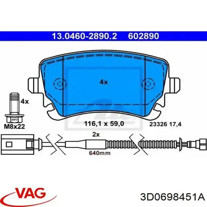 Колодки дисковые  VAG 3D0698451A цена, от 87.16 USD