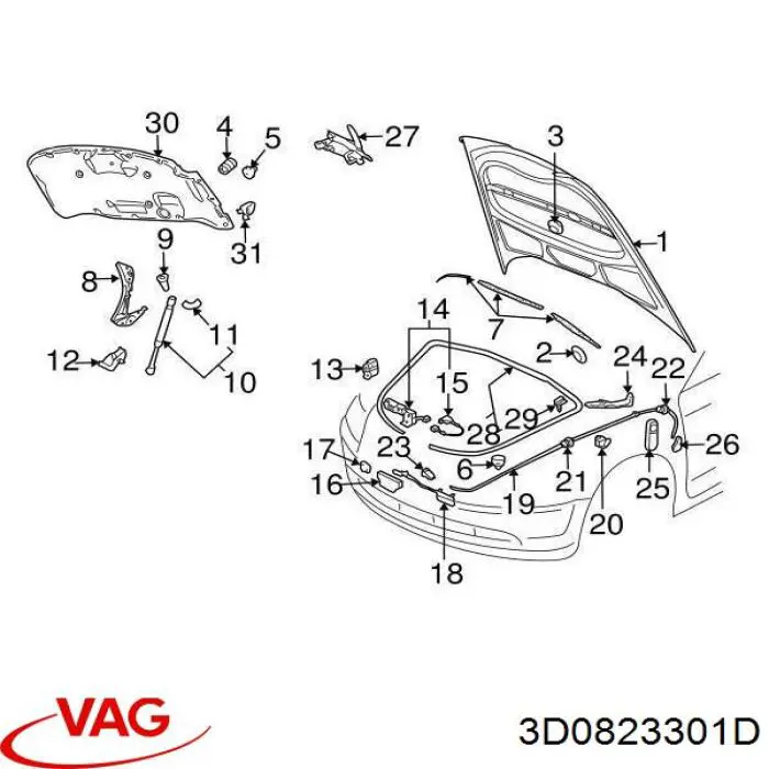 Петля капота левая 3D0823301D VAG