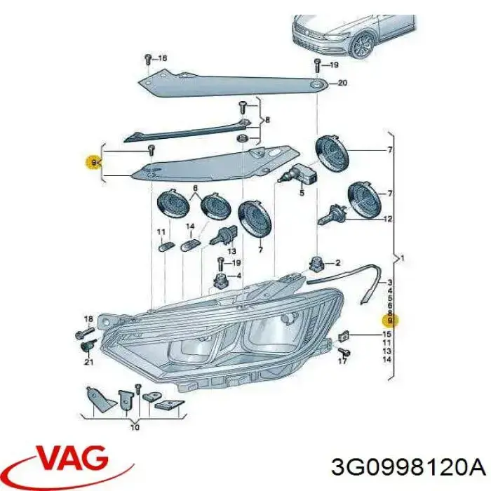 Ресничка (накладка) левой фары VAG 3G0998120A цена, от 31.72 USD
