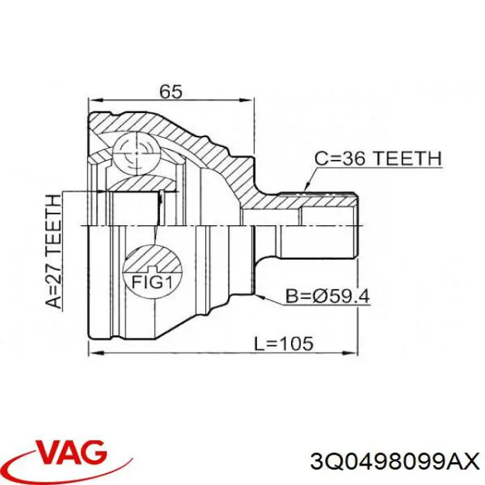 ШРУС наружный передний 3Q0498099AX VAG