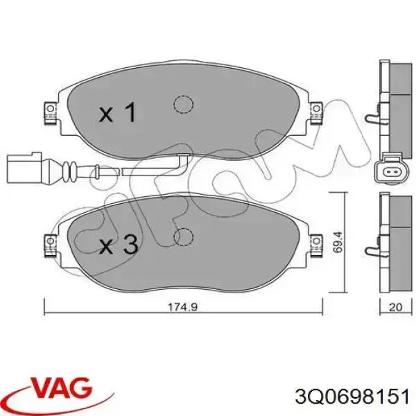 Купить 3Q0698151 VAG Колодки тормозные