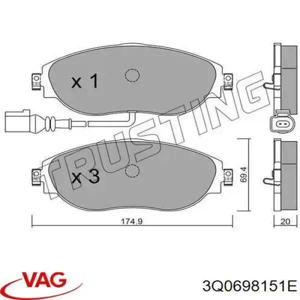 Передние тормозные колодки 3Q0698151E VAG