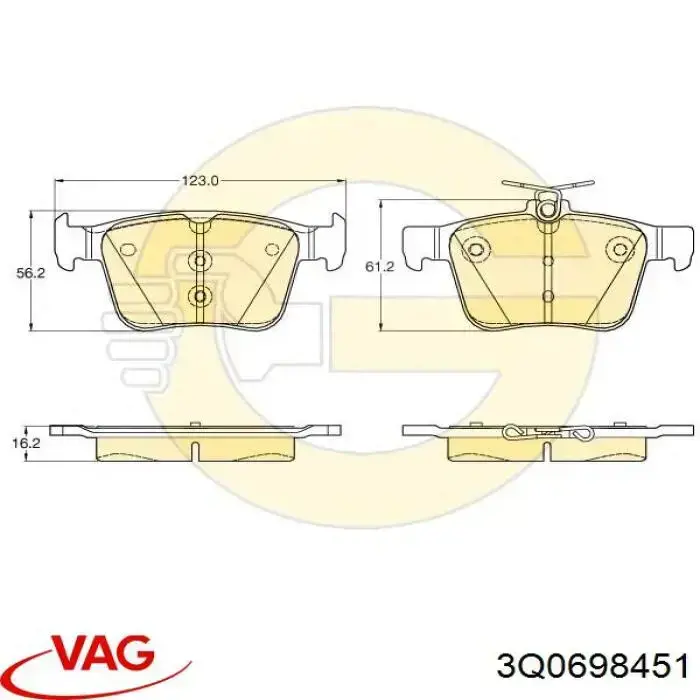 Задние тормозные колодки 3Q0698451 VAG