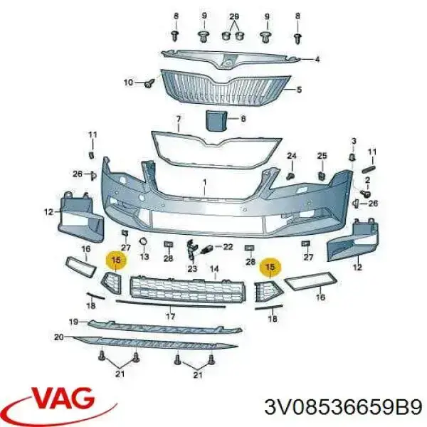 Grelha esquerda do pára-choque dianteiro para Skoda SuperB (3V3)