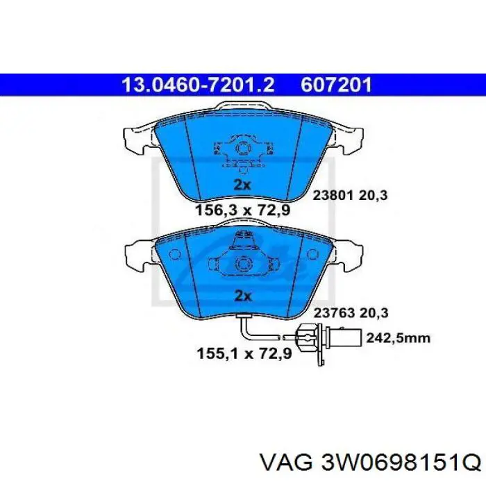 Купить 3W0698151Q Bentley Колодки тормозные