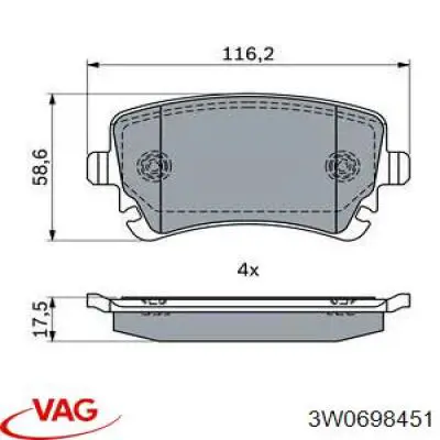 Задние тормозные колодки 3W0698451 VAG