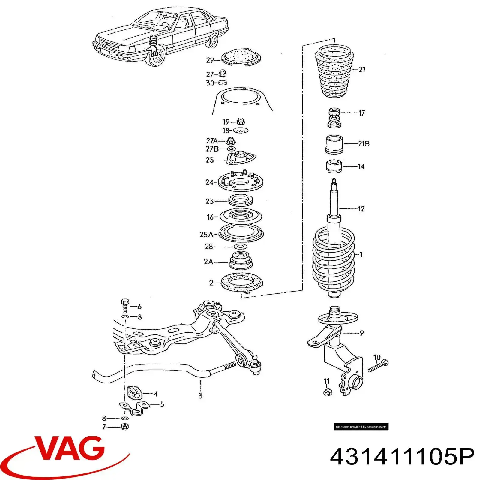 Передняя пружина 431411105P VAG