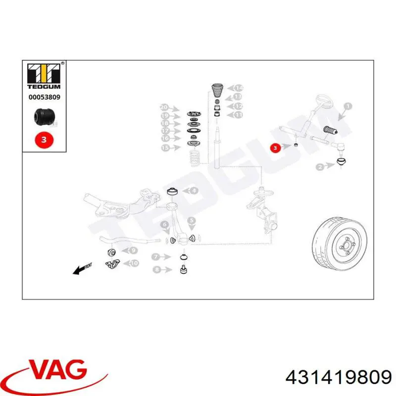 Втулка рулевой тяги VAG 431419809