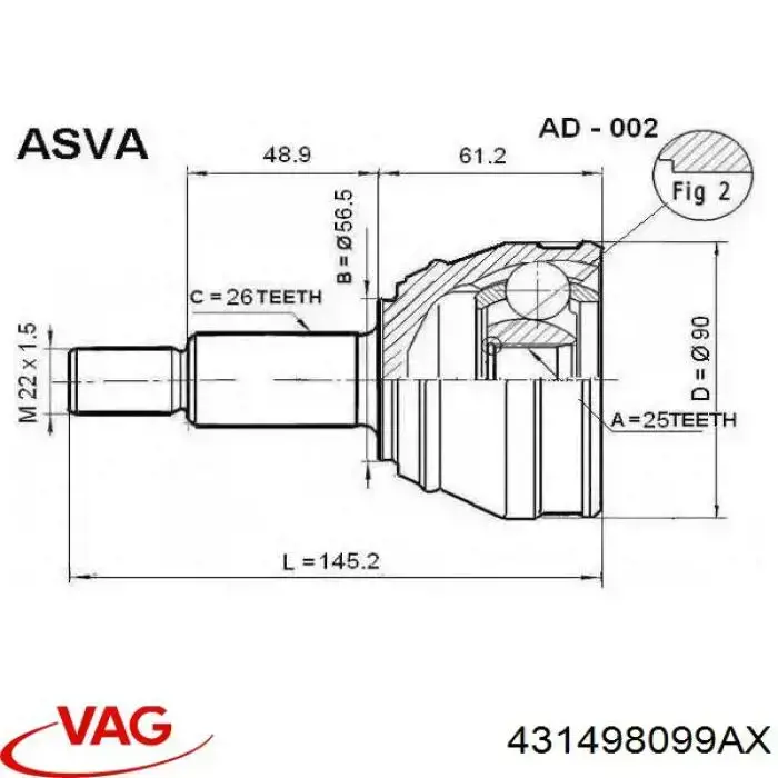 ШРУС наружный передний/задний VAG 431498099AX цена, от 32.12 USD