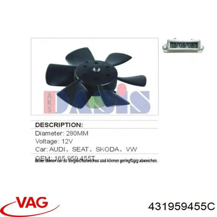 431959455C VAG электровентилятор охлаждения в сборе (мотор+крыльчатка)