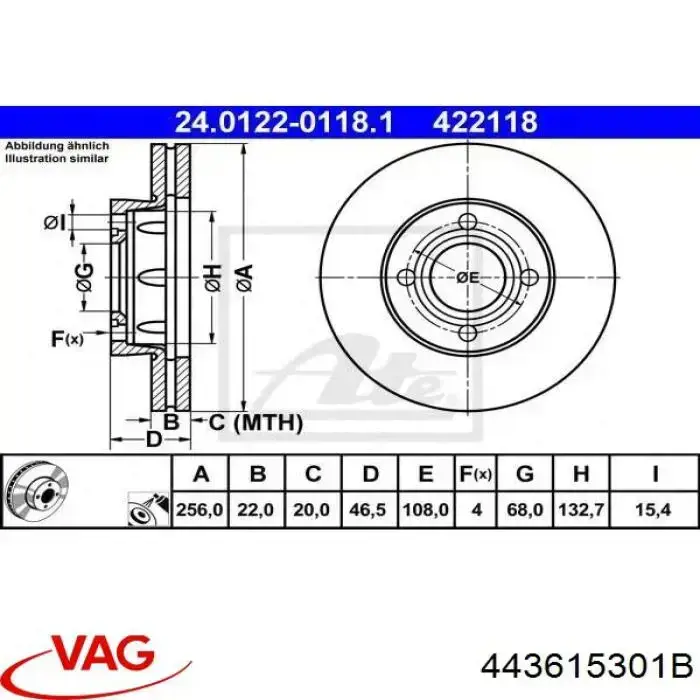 Купить 443615301B VAG Ротор тормозной
