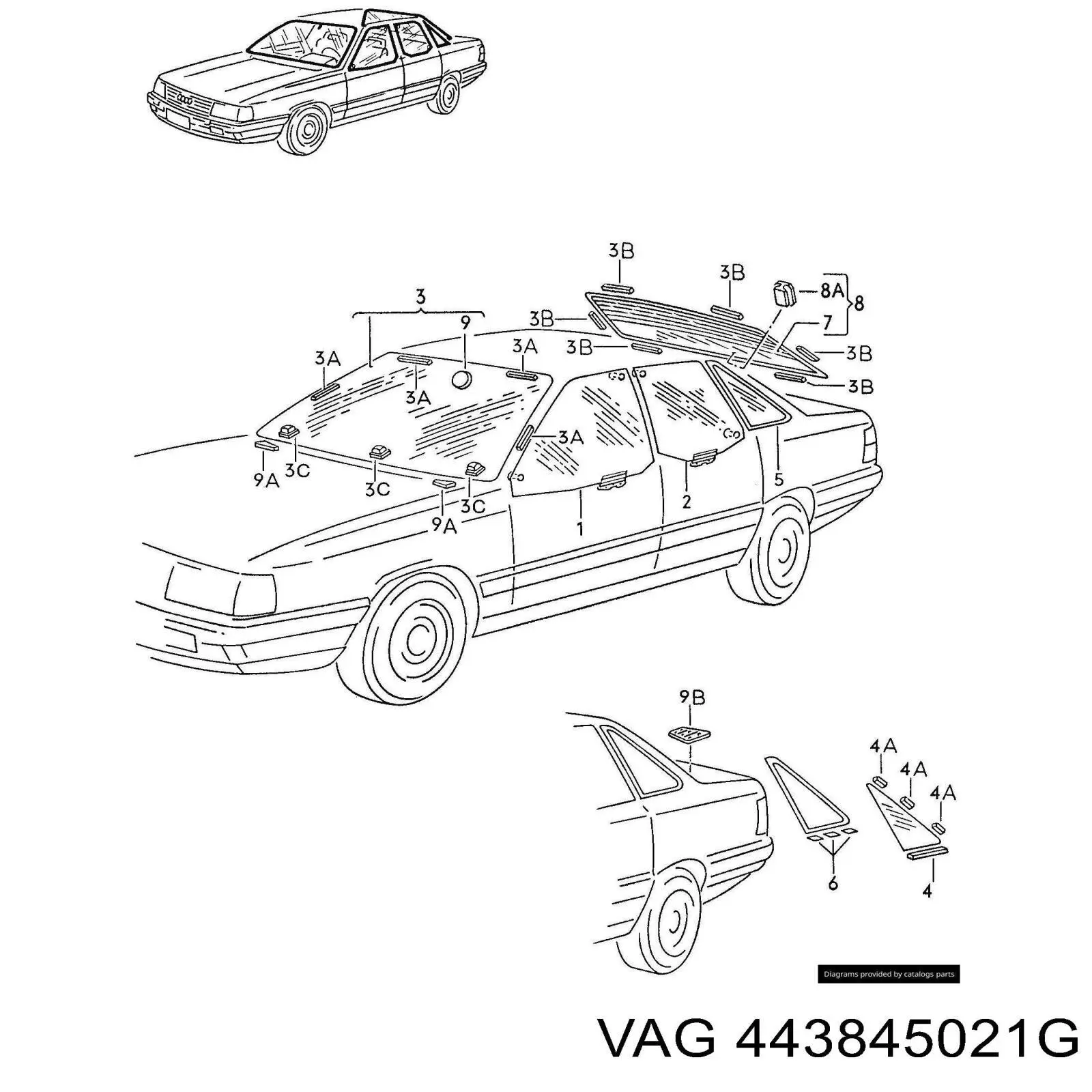 443845021G VAG Стекло двери передней левой