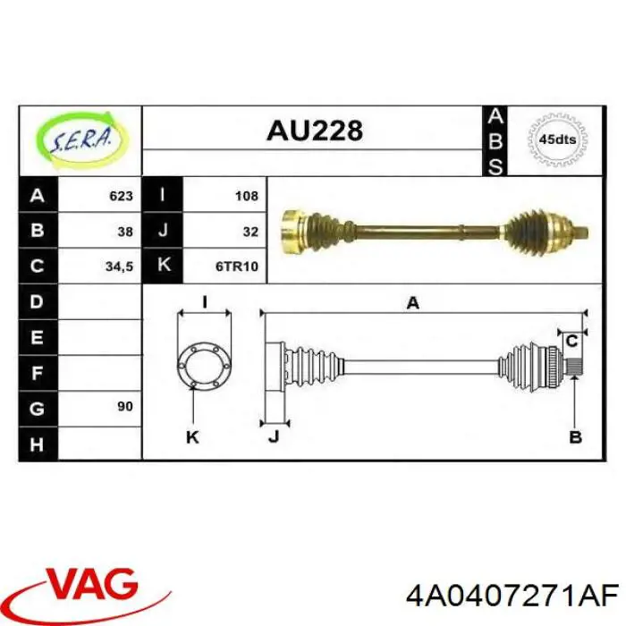 Левая полуось 4A0407271AF VAG