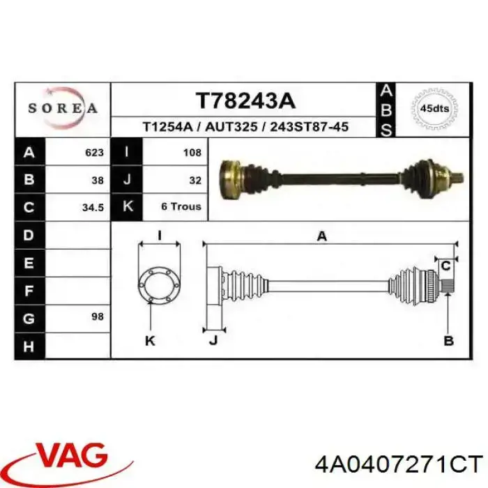 Привод передний левый VAG 4A0407271CT цена, от  