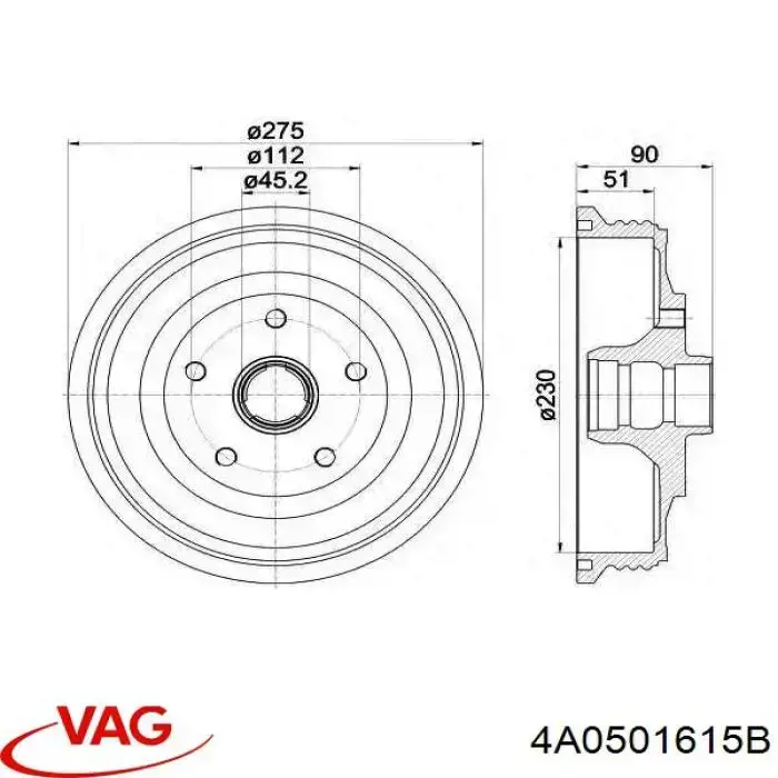 Тормозной барабан 4A0501615B VAG