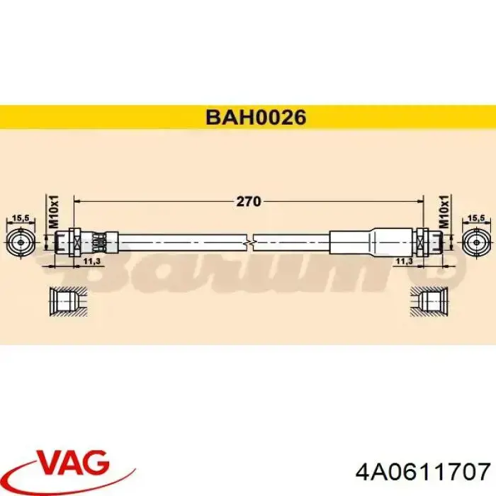 Шланг тормозной передний VAG 4A0611707
