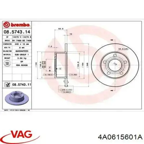 Купить 4A0615601A VAG Диск тормозной задний